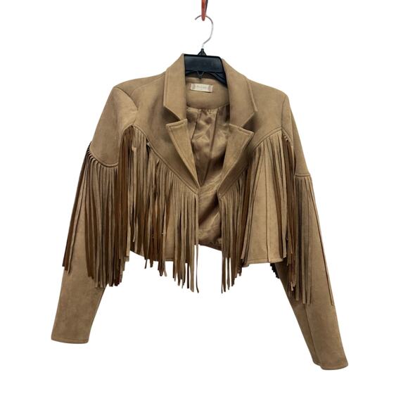 Altar'd State Jackets & Blazers - NWOT Altar’d State Women’s Fringe Suede Cropped Tan Jacket Size XS